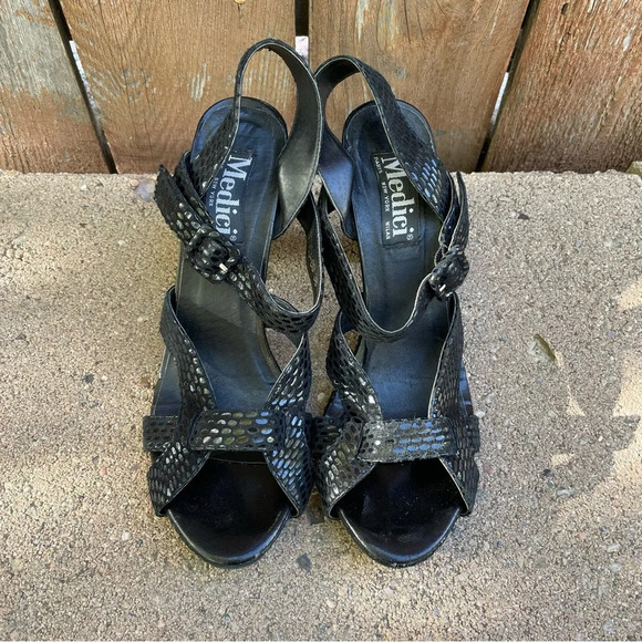 MEDICI Women’s Black Shimmer Strap Heel Size 38 - Picture 4 of 13